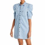 frame denim FRAME Rosette Denim Shirt Dress Puff Sleeve in Cresthaven Light Wash Size S Photo 9
