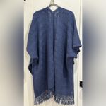 Vince Camuto  Indigo Blue Textured Knit Kimono Topper Fringe Hem Boho Chic Wrap Photo 4