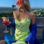 ZARA NWOT  Neon Green Satin Floral Strappy Mini Dress size Small summer sundress Photo 1