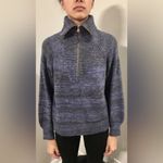 J.Crew Lot of 2 Sweaters Blue Zip Turtleneck, Gray Striped Elbow Patches Medium Photo 3