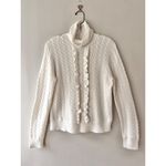 J.Crew Sz M Pearl‎ Ruffle Front Cable Knit Turtleneck Wool Stretch Sweater Top White Size M Photo 1