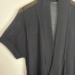 Eileen Fisher Women Cardigan Duster Silk Viscose Black Open Knit Short Sleeve Photo 2