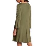 EXPRESS Olive Green Lace Up Bell Sleeve Flowy Dress Photo 50