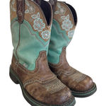 Justin Boots Justin's Turquoise Green & Brown Embroidered Flower "Gypsy" Cowboy Boots Photo 0
