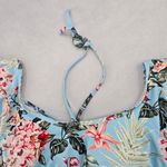 Blue Floral Bra Halter Cold Shoulder Beach Boho Bikini Bralette Swim Top S Small Photo 2