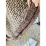 Le Moda Knit Poncho Faux Fur Cable Elegant Quiet Luxury Old Money Neutral OS Brown Size undefined Photo 5