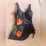 Black Floral Swimsuit with Orange Hibiscus Size XL Photo 14