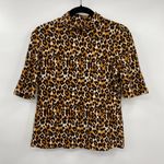 Anthropologie Anthropolgie Top Pullover Animal Print Mock Neck Short Sleeve Womens XS Photo 0