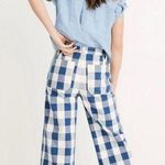 Madewell Emmett Wide Leg Crop High Rise Blue/White Gingham Check Pants Size 31 Photo 0