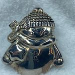 Snowman Winter Christmas Holiday Jewelry Brooch Pendant Scarf Hat Silver Tone Photo 3