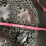 Leather Double big Woven 60s Vintage boho rustic handbag tote Black Photo 10