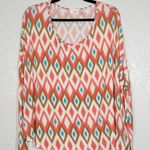 Fantastic Fawn Coral & Turquoise Ikat Diamond Print Top Size Medium Photo 0