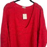 Free People NEW Intimately  Red Floral Eyelet Deep V Cozy Long Sleeve Size XS/S Photo 2