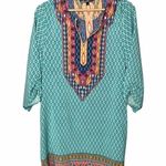 Urban Coco Blue & White Printed Boho V-Neck Half Sleeve Dress L Photo 1