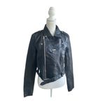 Lulus Women’s Faux Leather Moto Jacket Black L Belted Zippered Photo 1