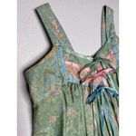 Vintage 70's Boho Floral Midi Dress Blue Ruffle Hem Satin Ribbon Detail small Green Photo 10