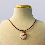 Handmade Leather cord and ribbon cute charm with birthstone necklace choker Photo 0