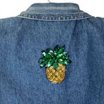 Vtg Denim Button Front Vest Embroidered Sequin Palm Trees Monkey Novelty Sz L Blue Size L Photo 5