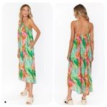 Show Me Your Mumu NWT  Lexington Midi Dress Size Medium Pink Green Linen Tropical Photo 1