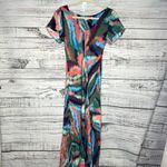 Soft Surroundings  Maxi Dress Blue Green Zina Watercolor Pullover V-Neck XS Photo 1