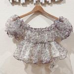 J.ING Jing Floral Print Organza Off Shoulder Crop Top One Size NWT White Photo 0