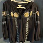 Lucky Brand  Navy Blue Blouse with Yellow Floral Embroidery Photo 0