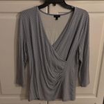 Talbots  Womens Blue Geometric Print Faux Wrap Ruched 3/4 Sleeve Top Size L Photo 0