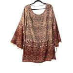 Xhilaration NWT‎ Boho Bell Sleeve Dress/Tunic L Beige Red Paisley Chiffon Earthy Romantic Photo 2