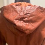 Tobi Vegan Faux Leather Hooded Motorcycle Moto Zippered Brown Jacket Size Small Photo 7