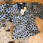 Ganni NWT Jacquard V-Neck Puff Sleeve Blouse in Leopard Print Size 34 XS Photo 13