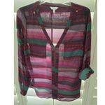 Candie's  Size XL Purple Multi Color Roll Tab Zip Front V-Neck Pocket Front Top Photo 0