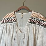 Free People Market Embroidered White V-Neck Tee Top Boho Flowy Medium Photo 3