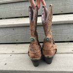 Dingo  Brown Leather Country Western Bootie Metal Medallions Embellishments Photo 3