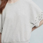 Anthropologie Postmark Shirt Womens Small White Pearl Embellished‎ Sleeves Photo 0