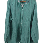 LOGO By Lori Goldstein  Teal Striped Ruffle Collar Button Front Blouse Top 2X Photo 0