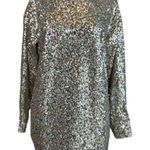 AQUA Silver Sequined Long Sleeve Mini Shift Cocktail Dress Size 14 Boat Neck by  Photo 0