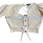 Lulus Lulu’s Puff-Sleeve V-Neck Pointelle Knit Crop Top Ivory Size Medium Photo 3