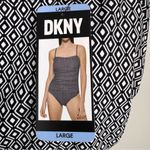 DKNY Ladies Swimsuit in Bandeau Maillot Black White Geo, Sz L, Front Shirring Photo 1