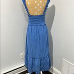 Betsey Johnson Federal Blue Smocked Embroidered Eyelet Midi Dress Sz Large Photo 7