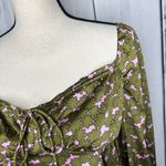 Lush Clothing Lush Feel So Lucky Satin Long Sleeve Romantic Blouse Size S Green Pink Photo 5