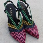 ZARA Trafaluc Slingback Herringbone Colorful Heel Sz 7 Photo 0