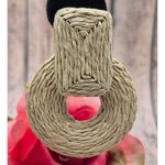 Brown Statement Woven Straw Door Knocker Hoop Earrings Boho Neutral Pierced Photo 3