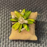 Memory Wire bracelet Boho Green and Real Pearl flower design adjustable Hippie Photo 0