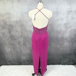 Cassandra Stone Silk Beaded Fringe Gown Size 12 Fuchsia Prom Evening HOCO FLAWED Pink Photo 1