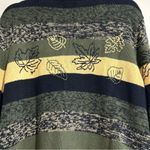 Vintage Green Yellow Striped Leaf Embroidered Knit Zip Up Cardigan Sweater XL Blue Photo 6