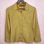 ZARA  TRF Button Front Shirt Striped Elbow Patches Medium Yellow White Oxford Photo 5