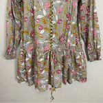 Sapphire Tunic Top Beaded Floral Pakistan Gray Long Sleeve Drawstring Cotton Med Photo 3