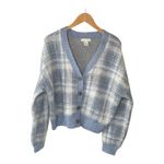 Cupcakes and Cashmere Cupcakes and Cashmere Women's Blue Plaid Knit Button Down Cardigan Sweater Photo 5