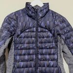 Lululemon Fluff Off Jacket Goose Down Puffer Pullover Purple Patterned Size 6 Photo 2