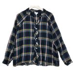 J.Jill  Brushed Cotton Modal Blend Bias Trim Plaids Blue‎ Button up Shirt M Photo 10